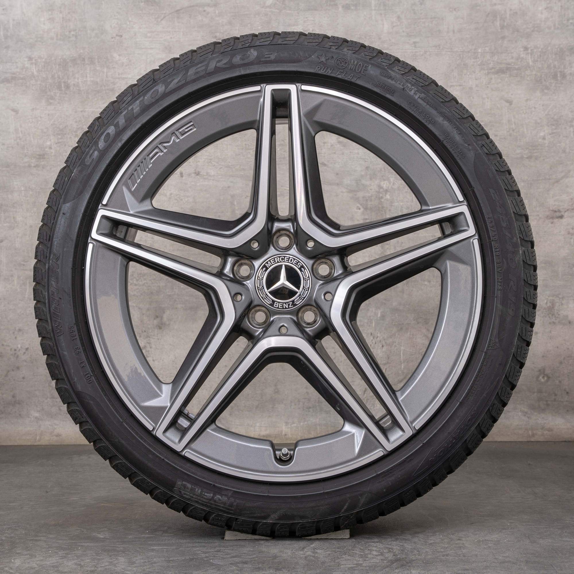 Originale Mercedes Benz CLS AMG vinterdæk med fælge 19 tommer C257 A2574011500 himalaya grey poleret