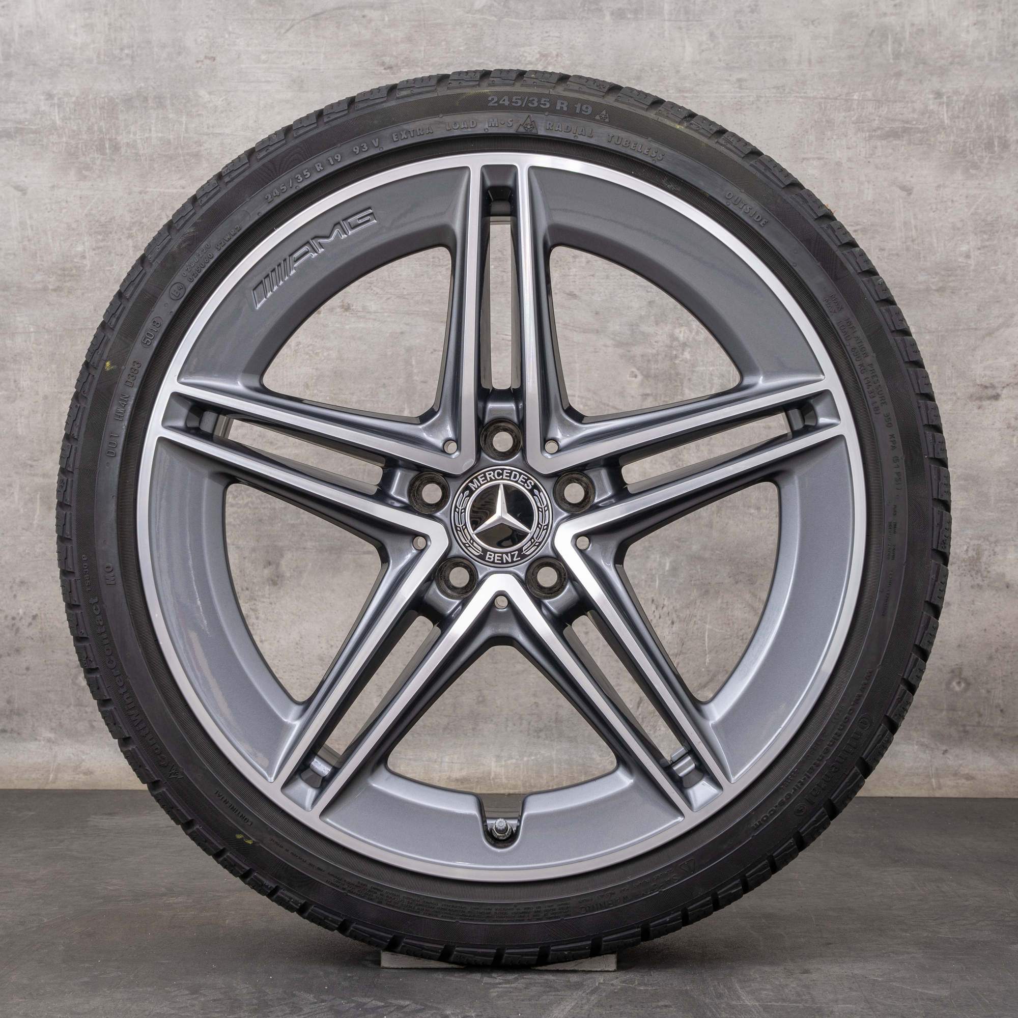 Oryginał Mercedes Benz Klasa C63 i S AMG koła zimowe 19 cali W205 S205 felgi A2054010501 A2054010601 himalaya szary polerowane