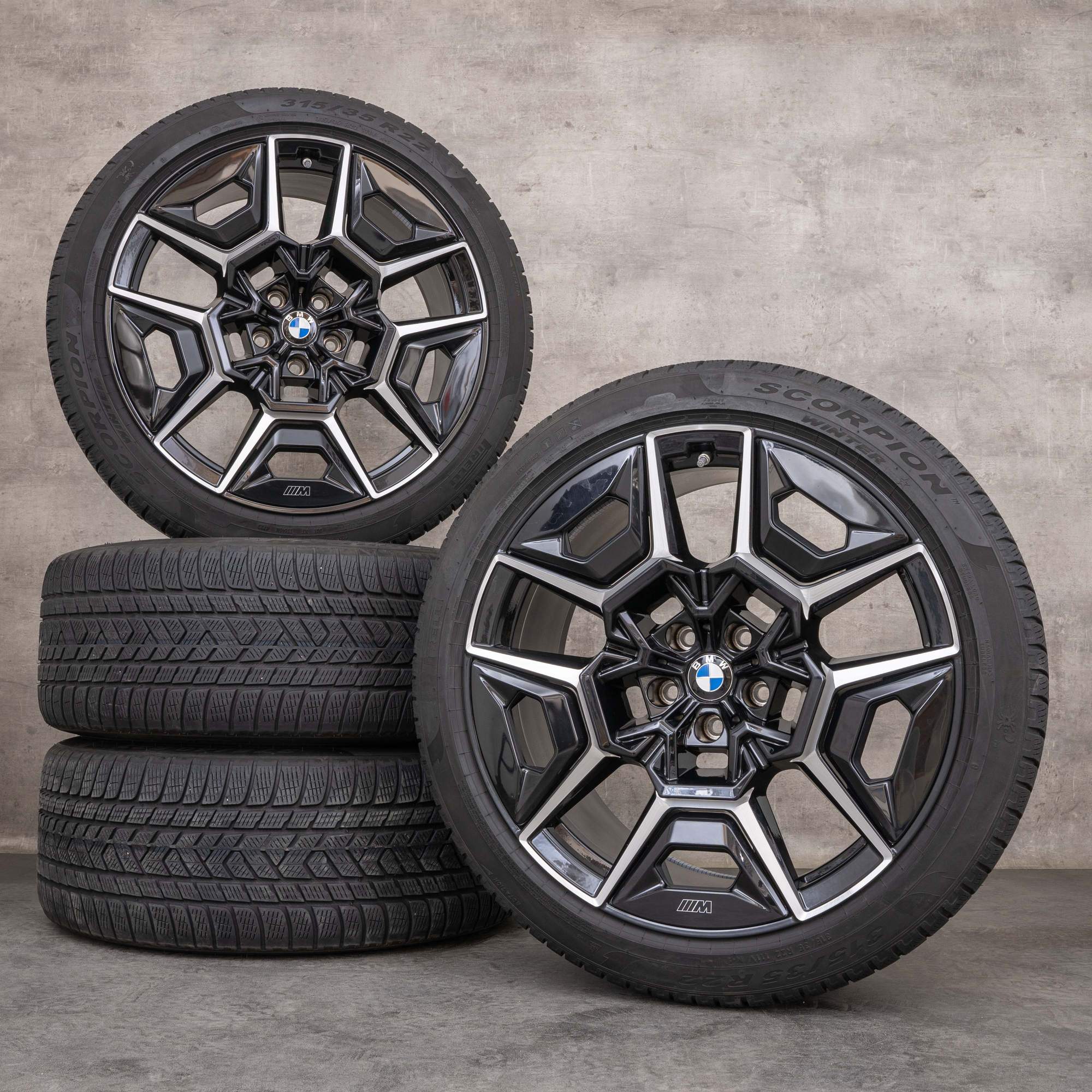 Original BMW XM Winterräder 22 Zoll G09 Felgen Styling 922 M 1543987 1543988 jet black glanzgedreht