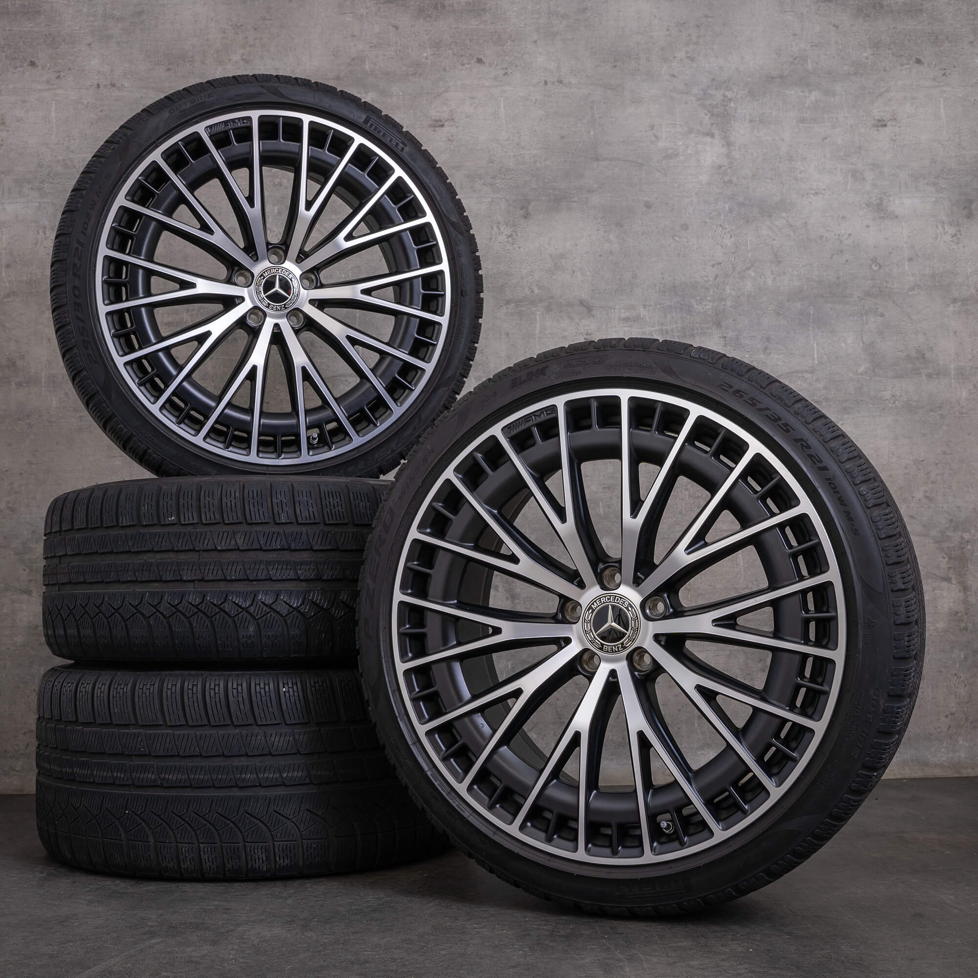 Alkuperäiset Mercedes Benz EQE 43 53 AMG talvirenkaat 21 tuuman V295 4Matic vanteet A2954012900 A2954013000 musta kiillotettu musta.
