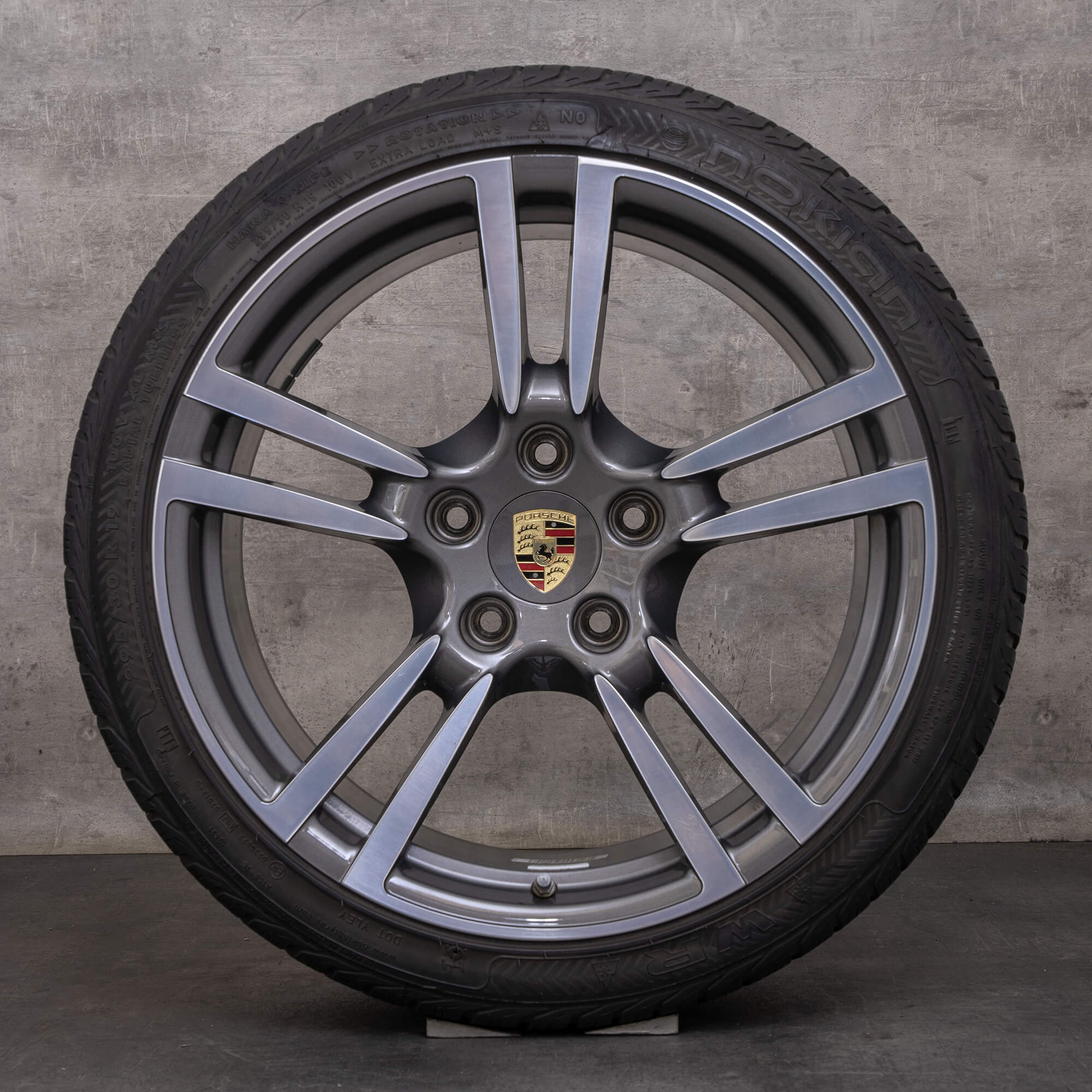 Original Porsche 997 Felgen 19 Zoll Turbo S Sommerräder 99736215605 99736216202 titan glanzgedreht