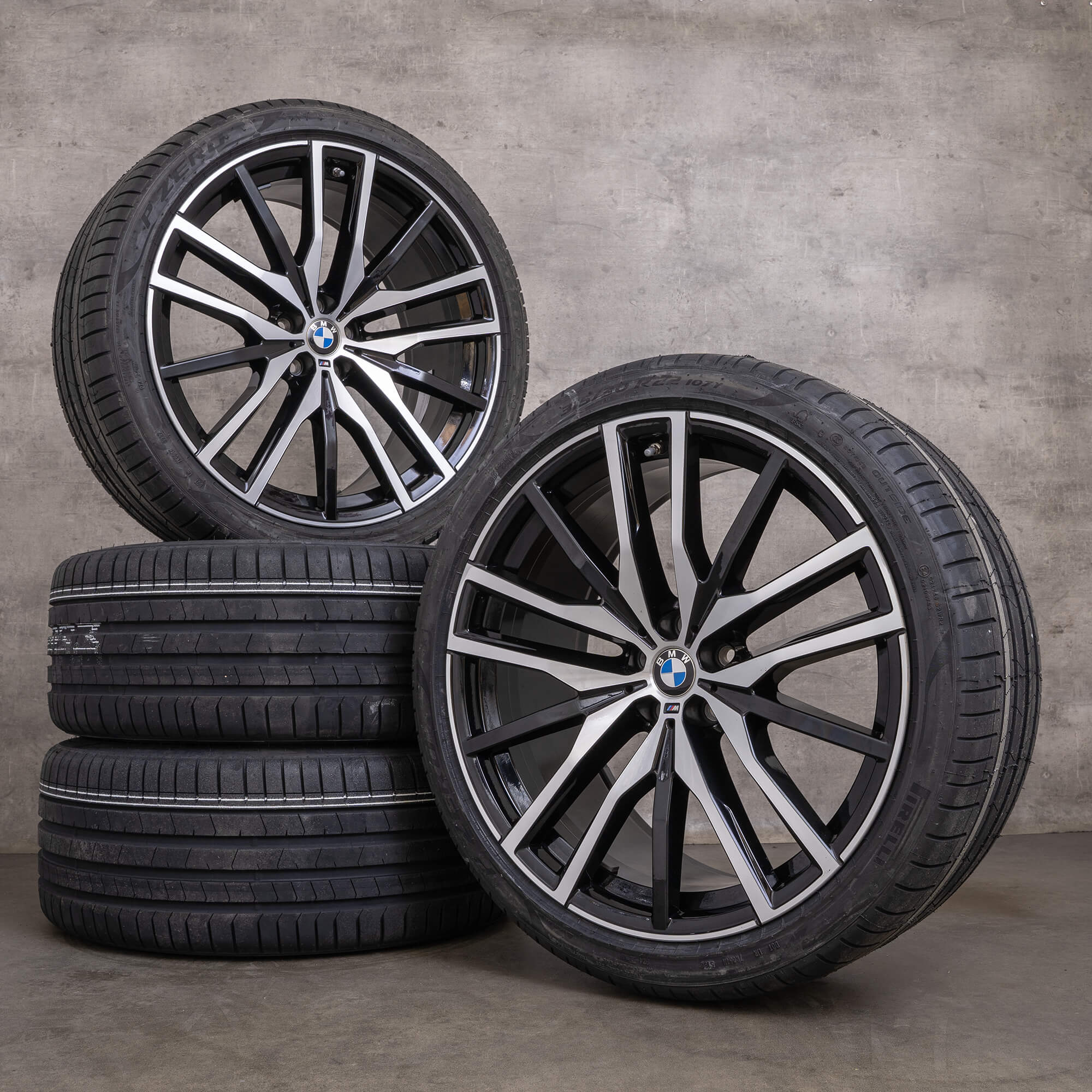 Originale BMW X5 X6 hjul 22 tommer G05 G06 sommerhjul styling 742 M 9882610 9882611 sort blank drejet