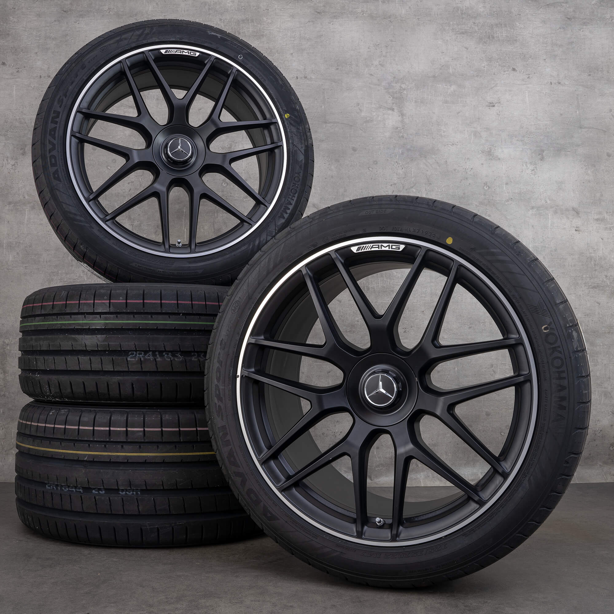 Oryginalne felgi Mercedes-Benz GLE 53 63 S AMG 22 cale X167 C167 – opony letnie A1674015601 A1674015701 czarne matowe z efektem diamond cut NOWE