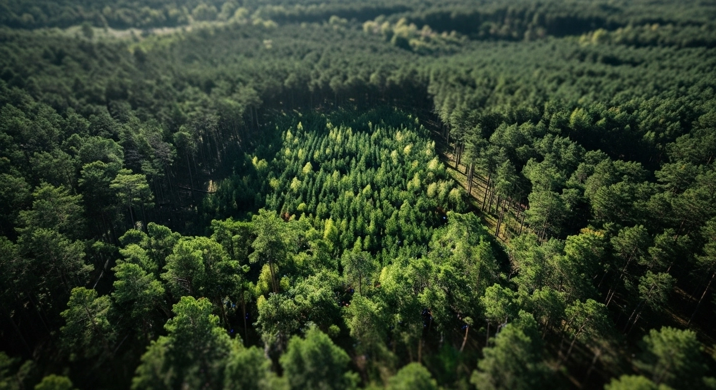 Wald mit Lichtung junge Bäume