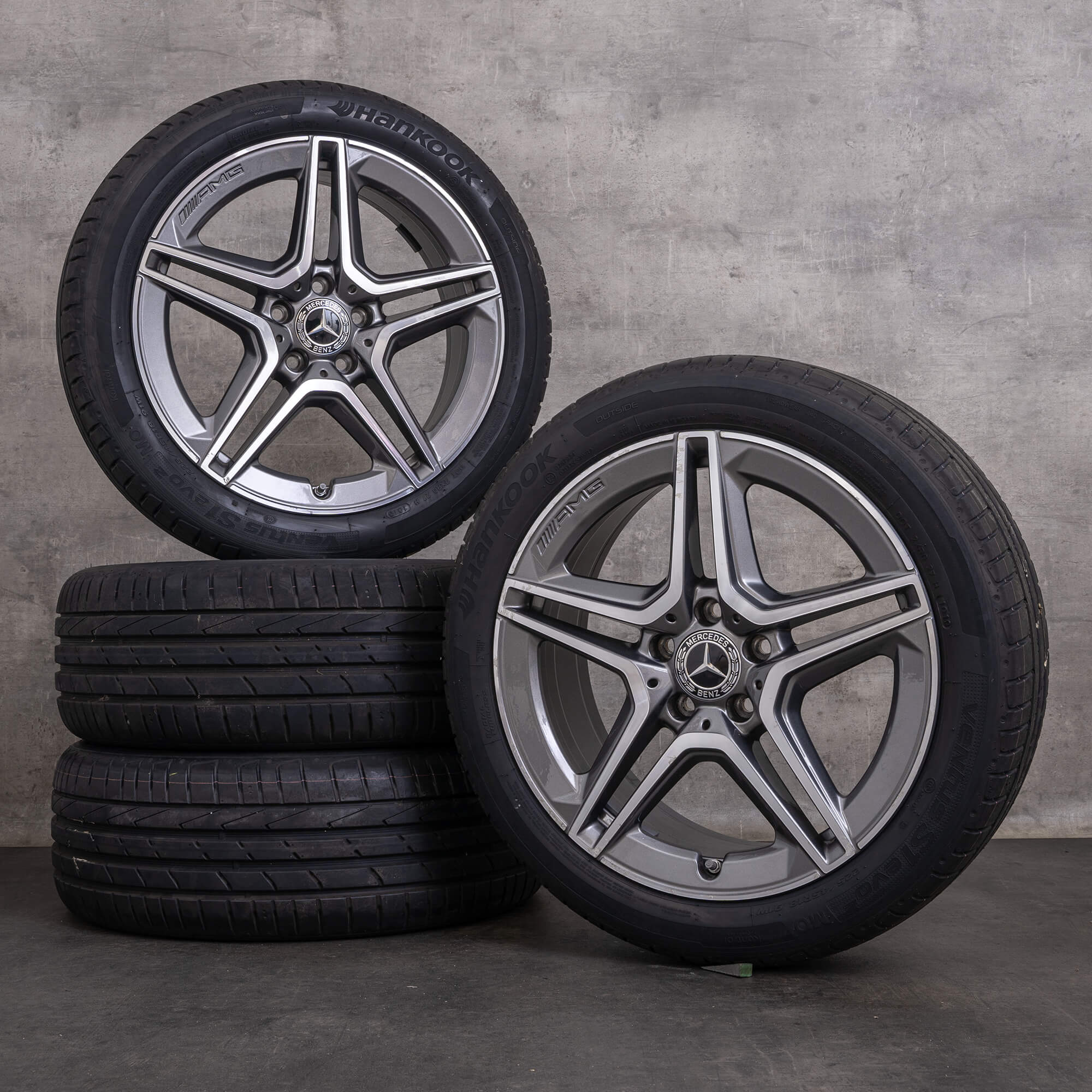 Orijinal Mercedes Benz A B Sınıfı CLA AMG jantlar 18 inç W177 V177 W247 X118 C118 yaz jant lastik A1774011500 himalaya gri parlak tornalanmış