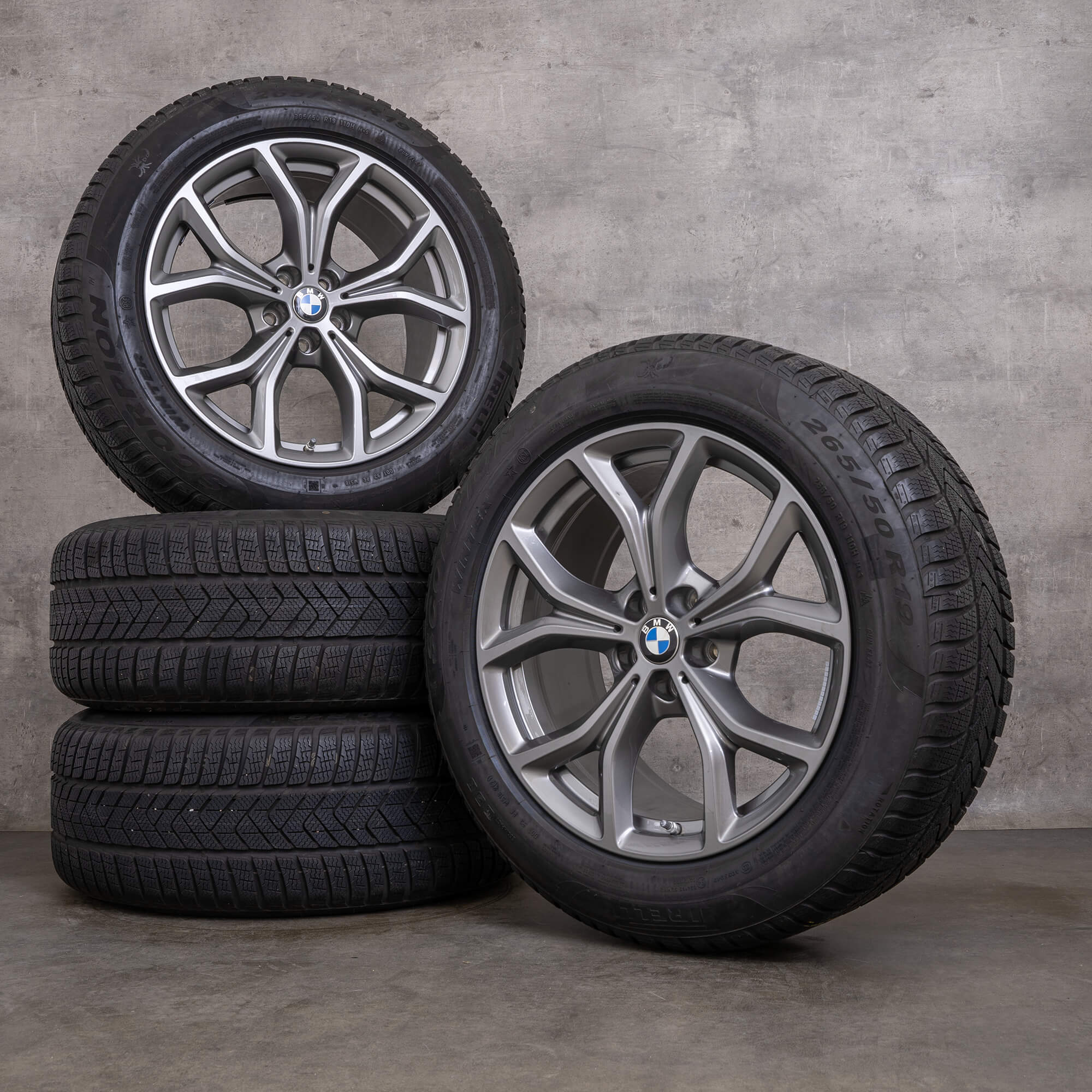 Original BMW X5 X6 vinterhjul 19 tommer G05 G06 fælge styling 735 6883752 jerngrå