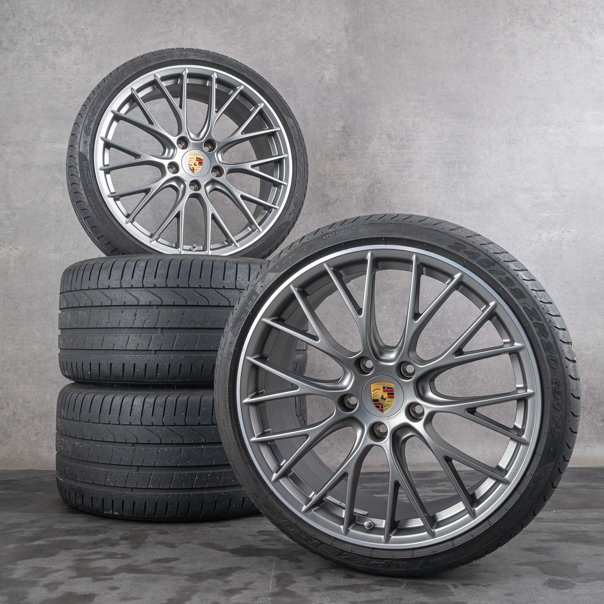 Oryginalne felgi Porsche 911 20 cali 991 II Carrera 4 i 4S koła letnie 99136271200 99136276005 platynowo-srebrne matowe z polerowanym wykończeniem