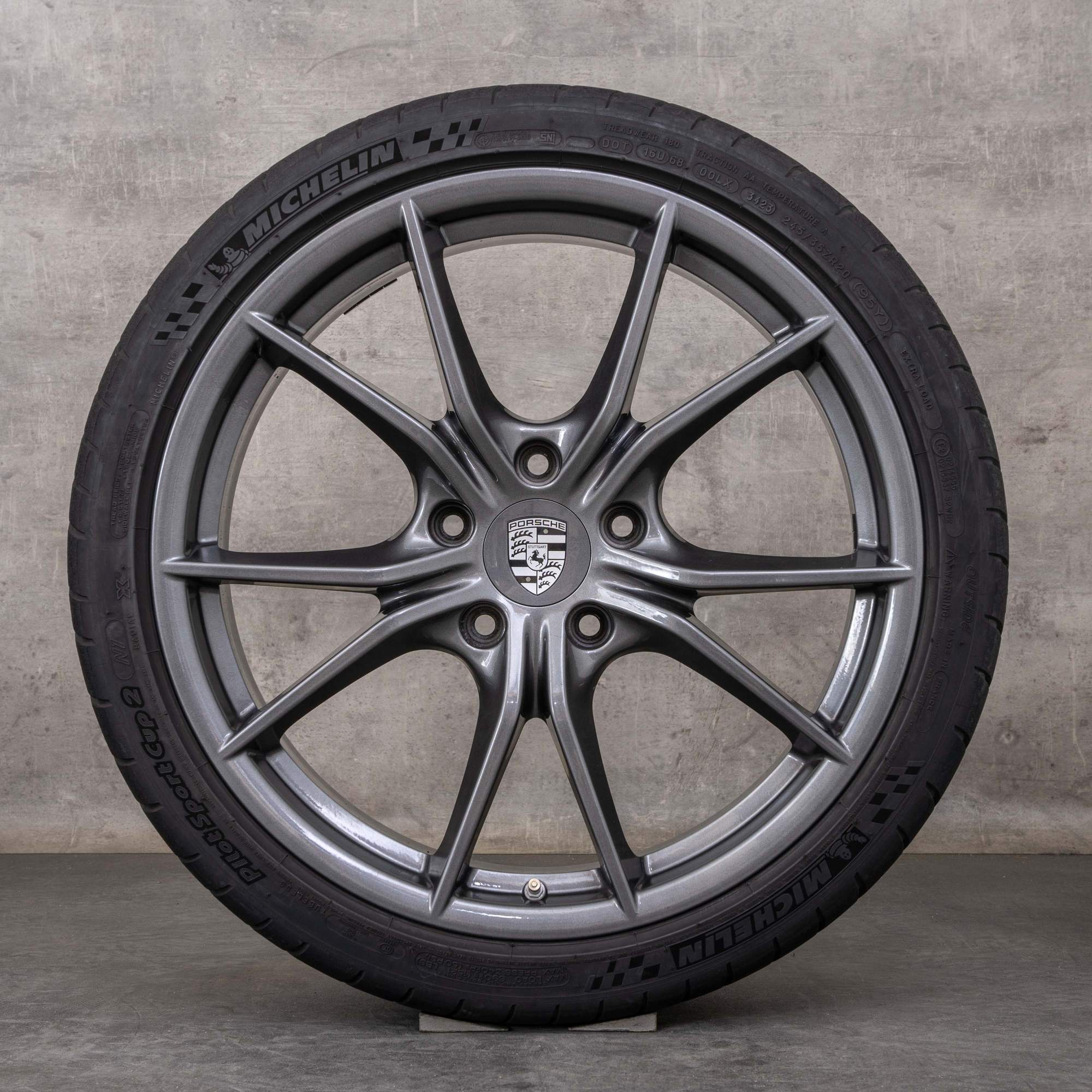 Oryginalne felgi Porsche 991 II 20 cali C2 Carrera T – opony letnie 99136271000 99136276000 tytanowy połysk